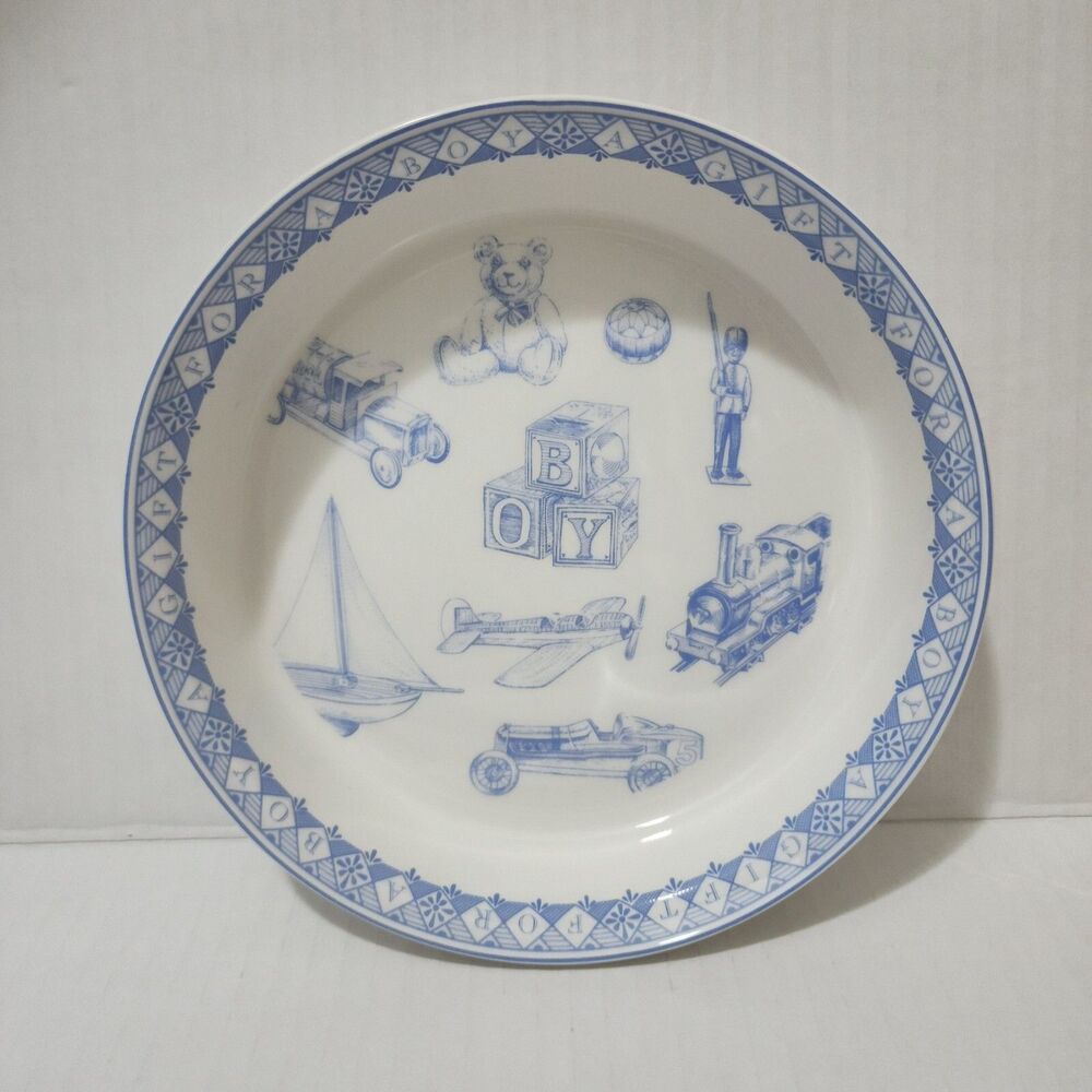 Queen's Porcelain Plate and Bowl Set for Boys White Blue Boys' Toys Pattern - Picture 5 of 6